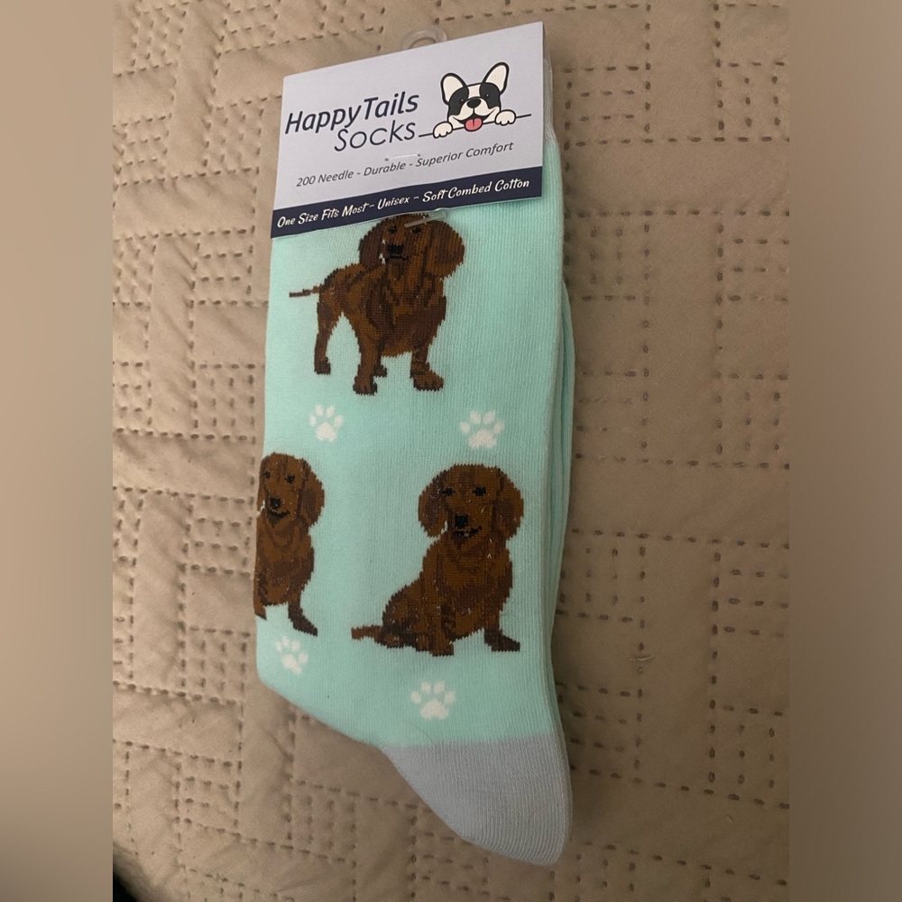 Happy Tails Socks Dachshund Dog Green And Brown One Size Fits Most. New